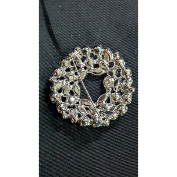 Vintage Weiss Blue Rhinestone Brooch Pin Round Wreath   Sparkle Jewelry Estate - Picture 7 of 8